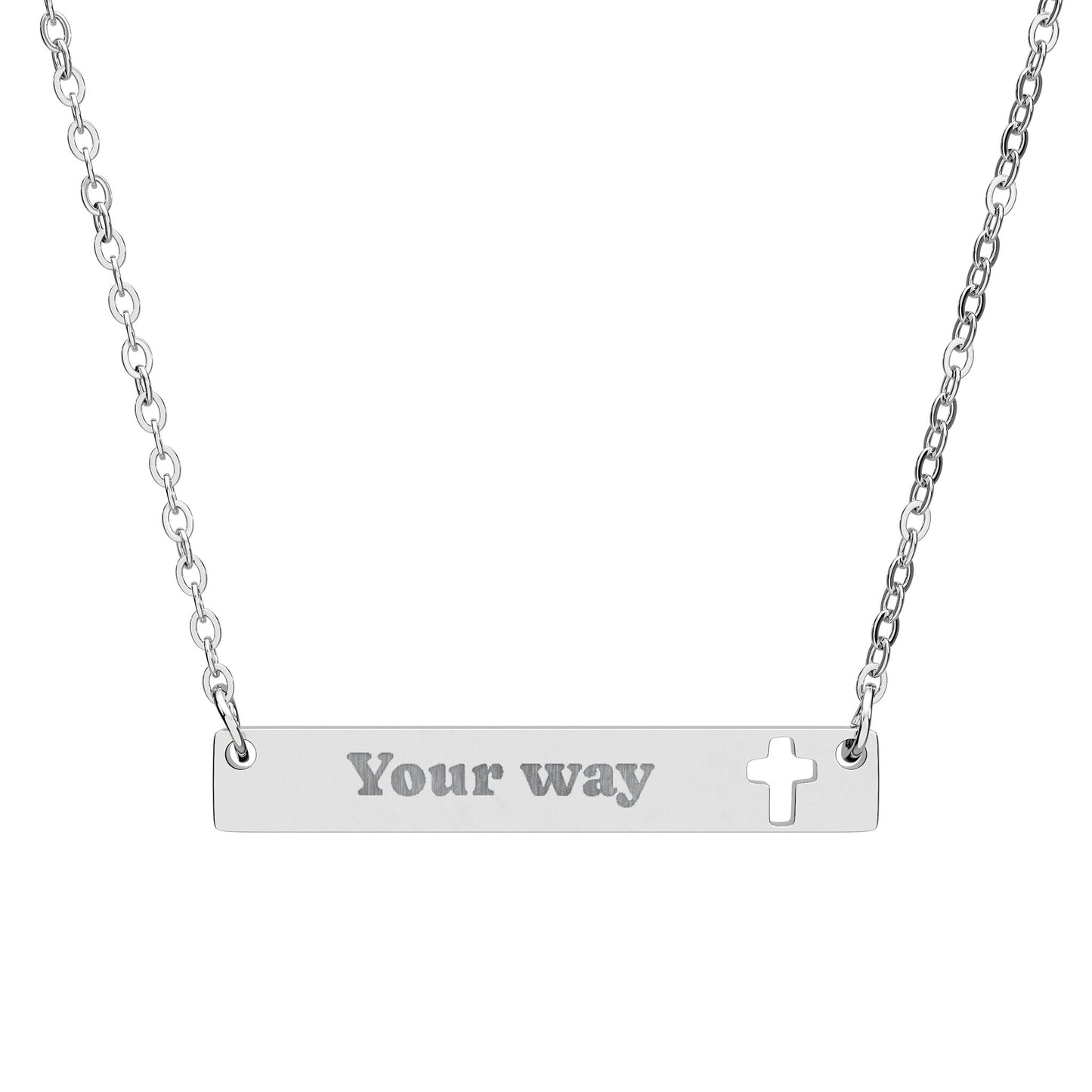 Engraved Cutout Cross Bar Necklace - Personalized 'Your Way' Pendant