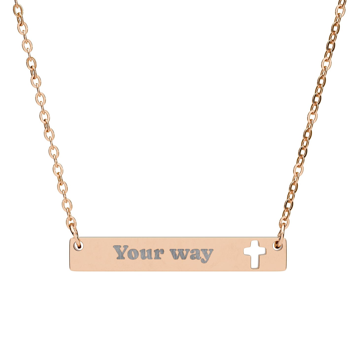 Engraved Cutout Cross Bar Necklace - Personalized 'Your Way' Pendant
