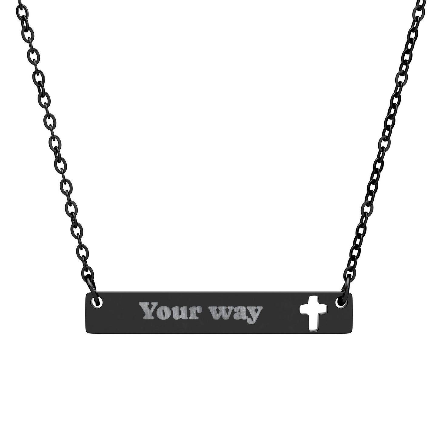 Engraved Cutout Cross Bar Necklace - Personalized 'Your Way' Pendant