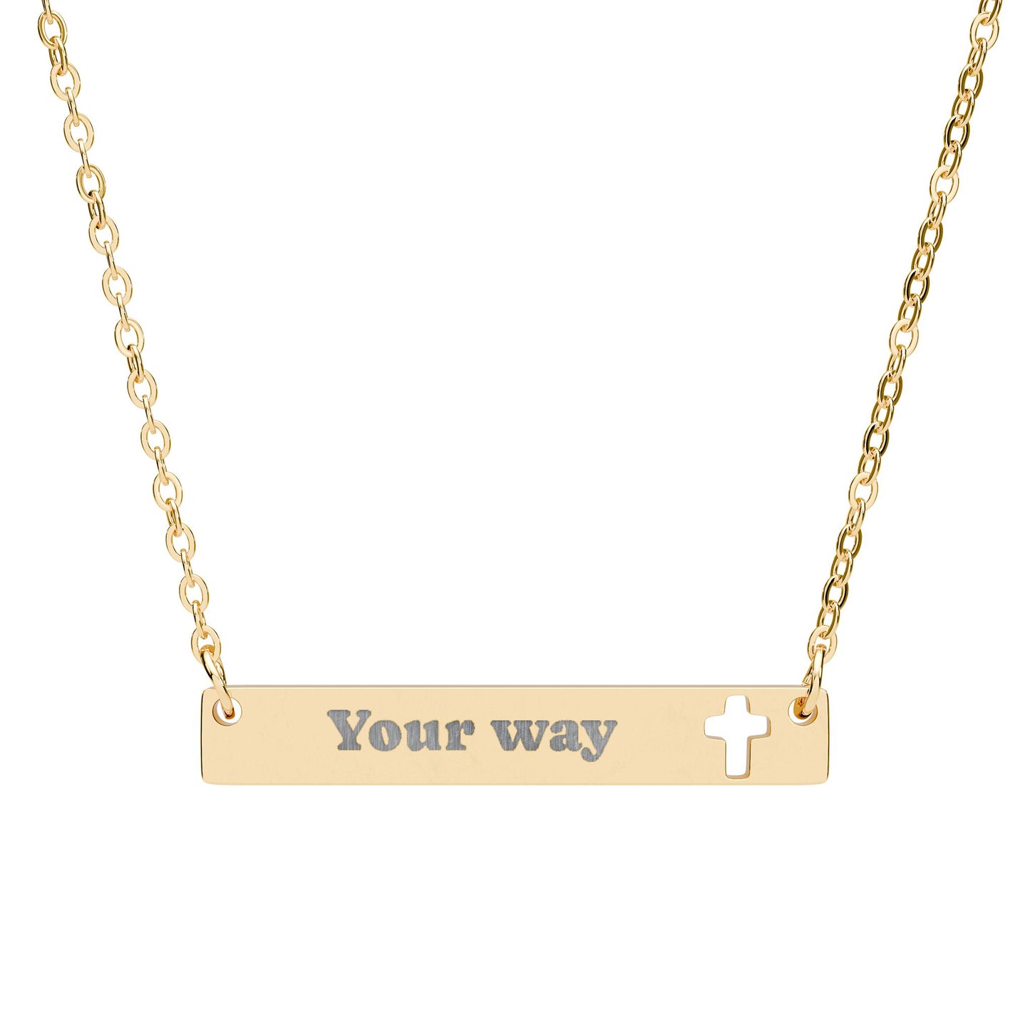 Engraved Cutout Cross Bar Necklace - Personalized 'Your Way' Pendant
