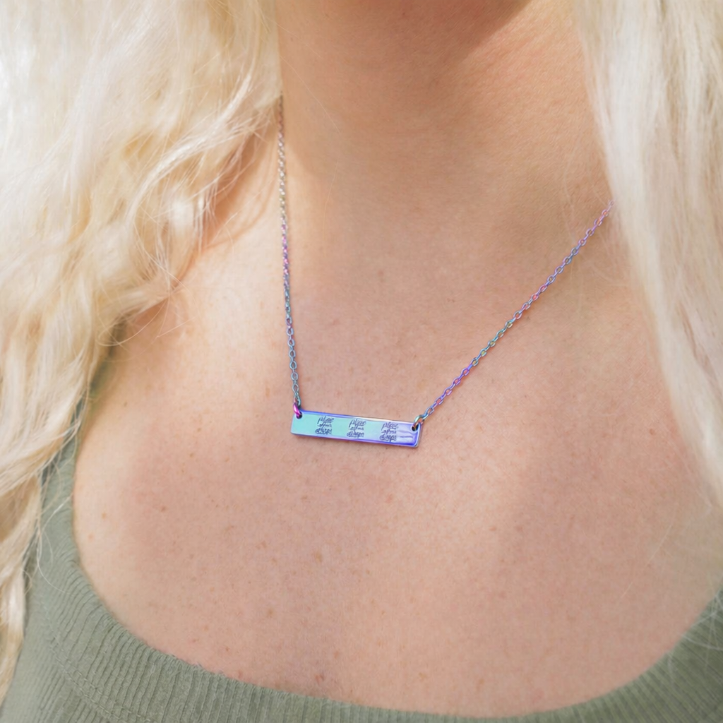 Engravable Horizontal Bar Necklace — Personalized Name & Date Pendant