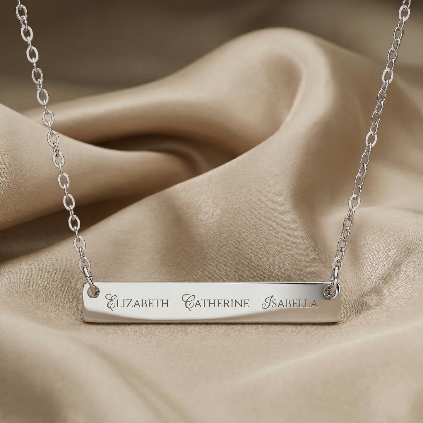 Engravable Horizontal Bar Necklace — Personalized Name & Date Pendant