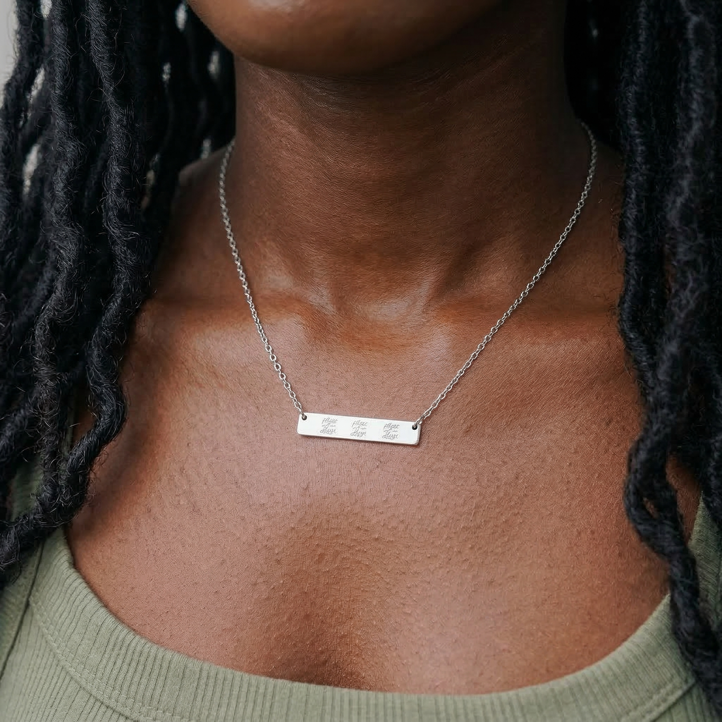Engravable Horizontal Bar Necklace — Personalized Name & Date Pendant