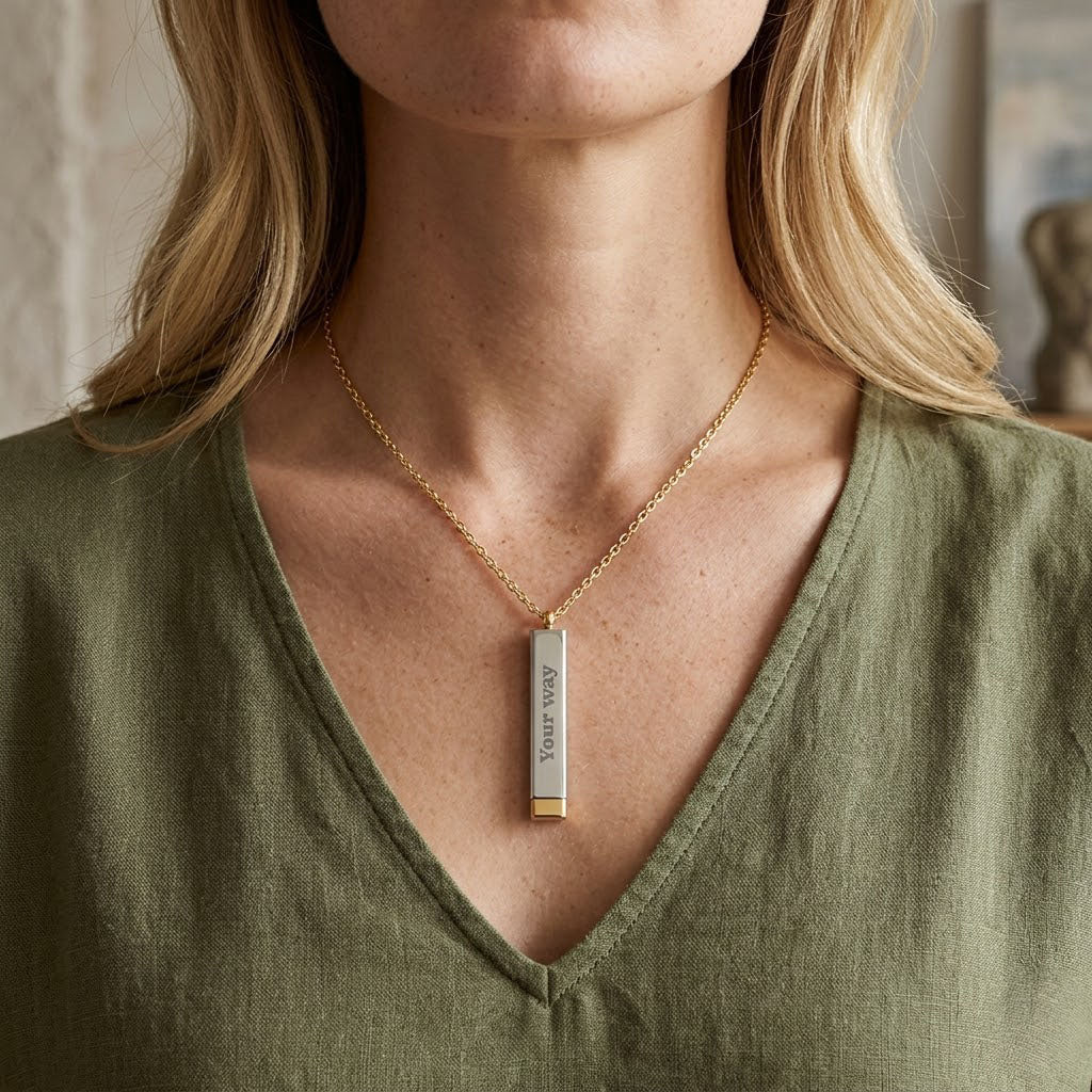 Engravable Sliding Bar Necklace | Hidden Message Personalized Pendant