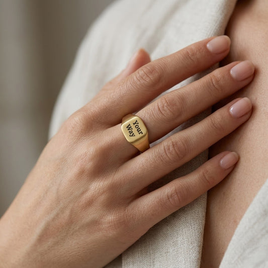 Engravable Square Signet Ring — Custom Text Stainless Steel