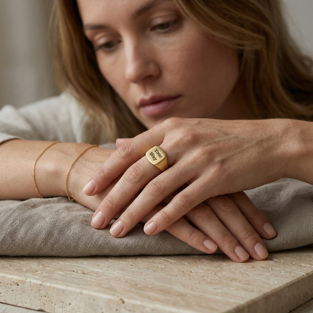 Engravable Square Signet Ring — Custom Text Stainless Steel