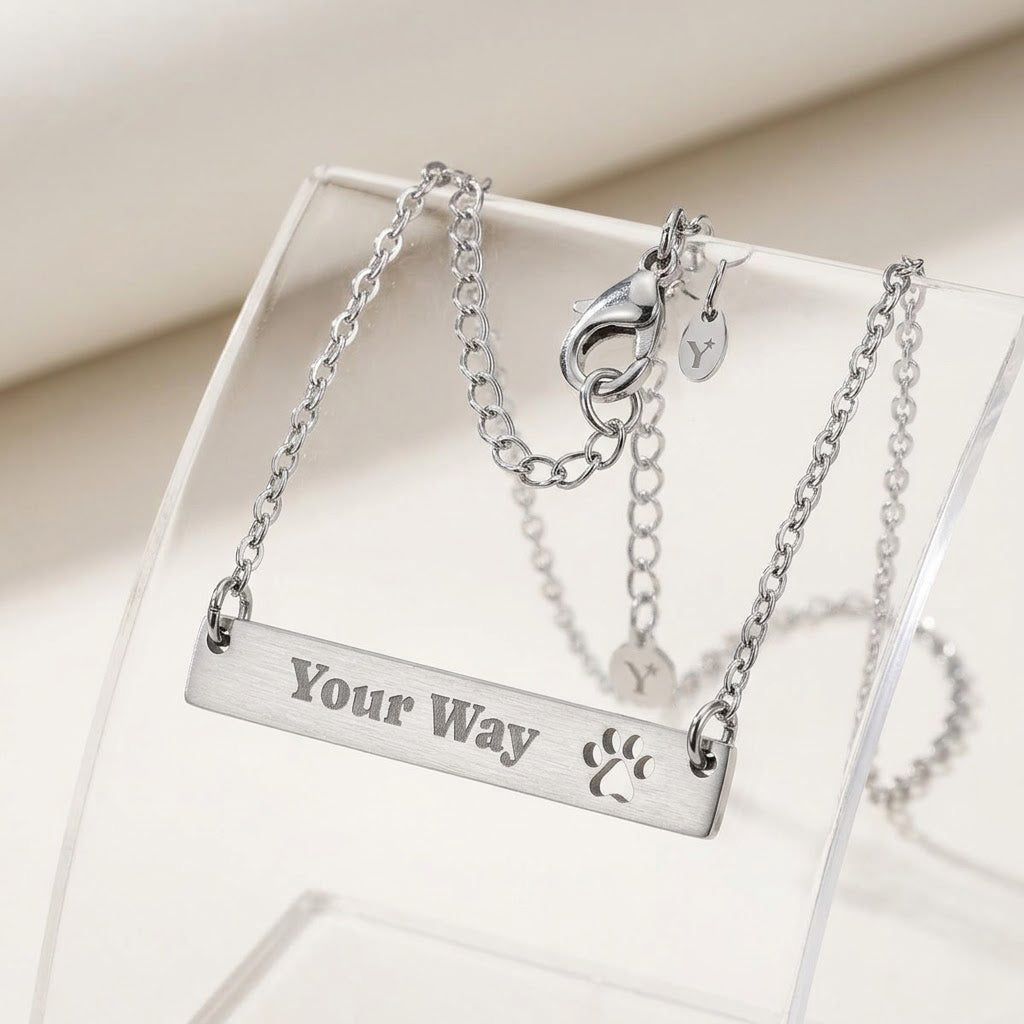 Paw Cutout Bar Necklace | Personalized Engraved Pet Paw Pendant