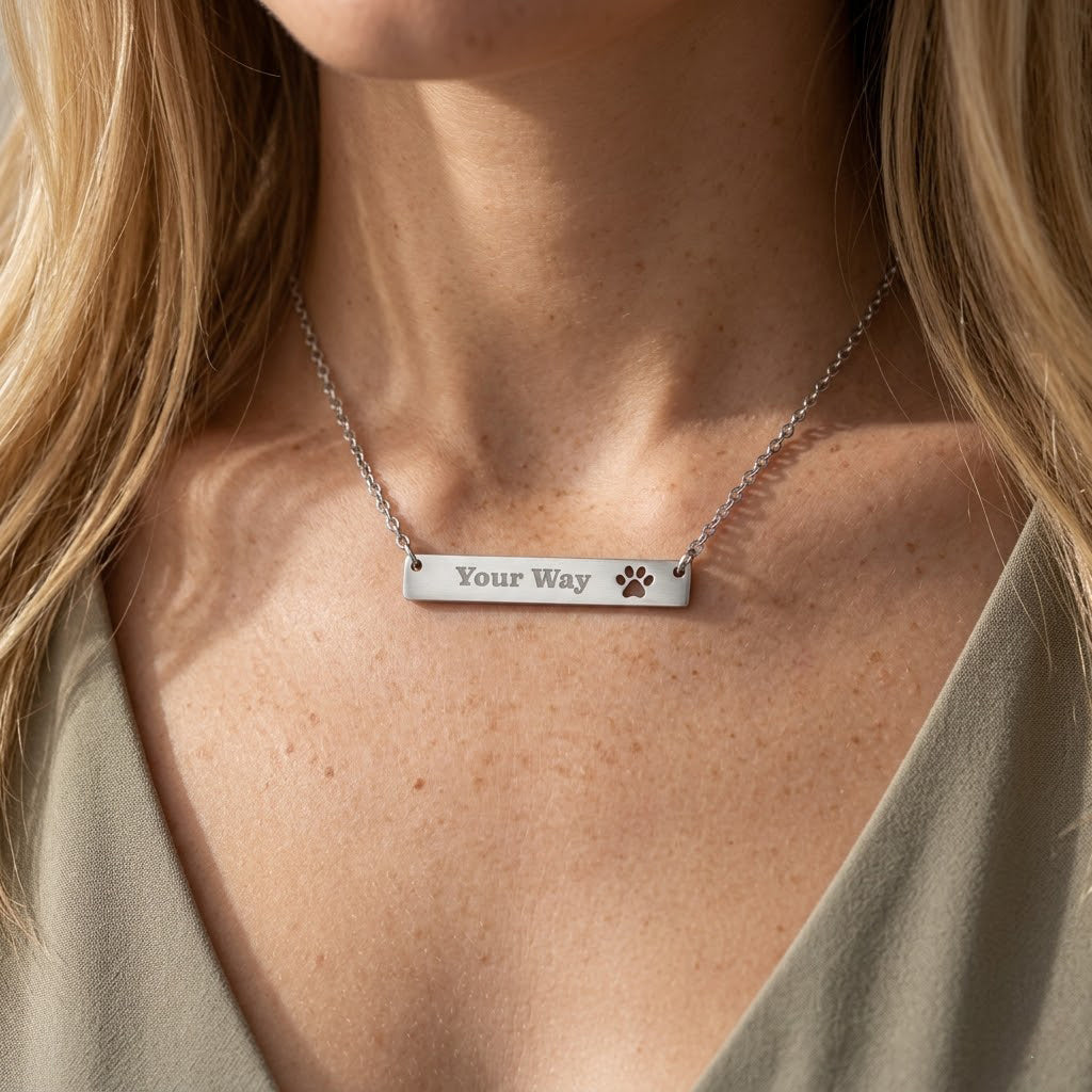 Paw Cutout Bar Necklace | Personalized Engraved Pet Paw Pendant