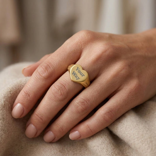 Heart Signet Ring | Personalized Engraved Stainless Steel Heart Ring