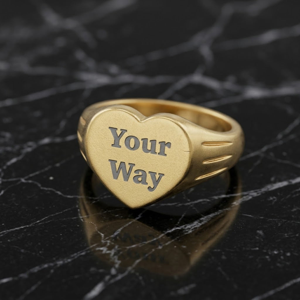 Heart Signet Ring | Personalized Engraved Stainless Steel Heart Ring