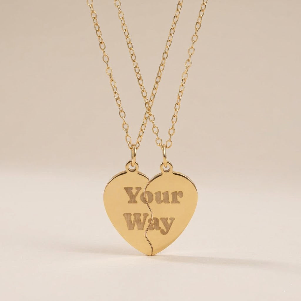 Engravable Broken Heart Necklace Set | Split Heart Best Friend Pendant (Your Way)