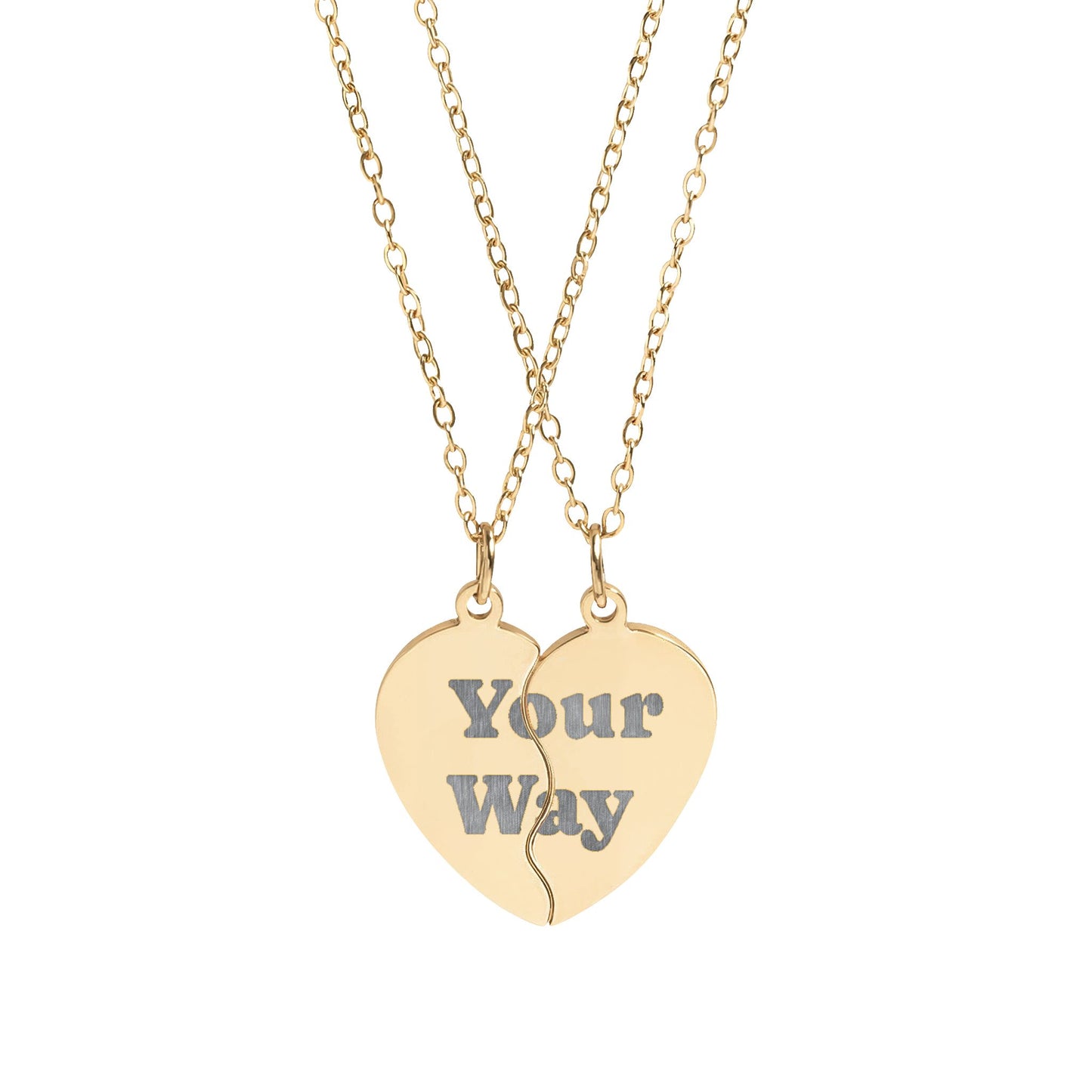 Engravable Broken Heart Necklace Set | Split Heart Best Friend Pendant (Your Way)