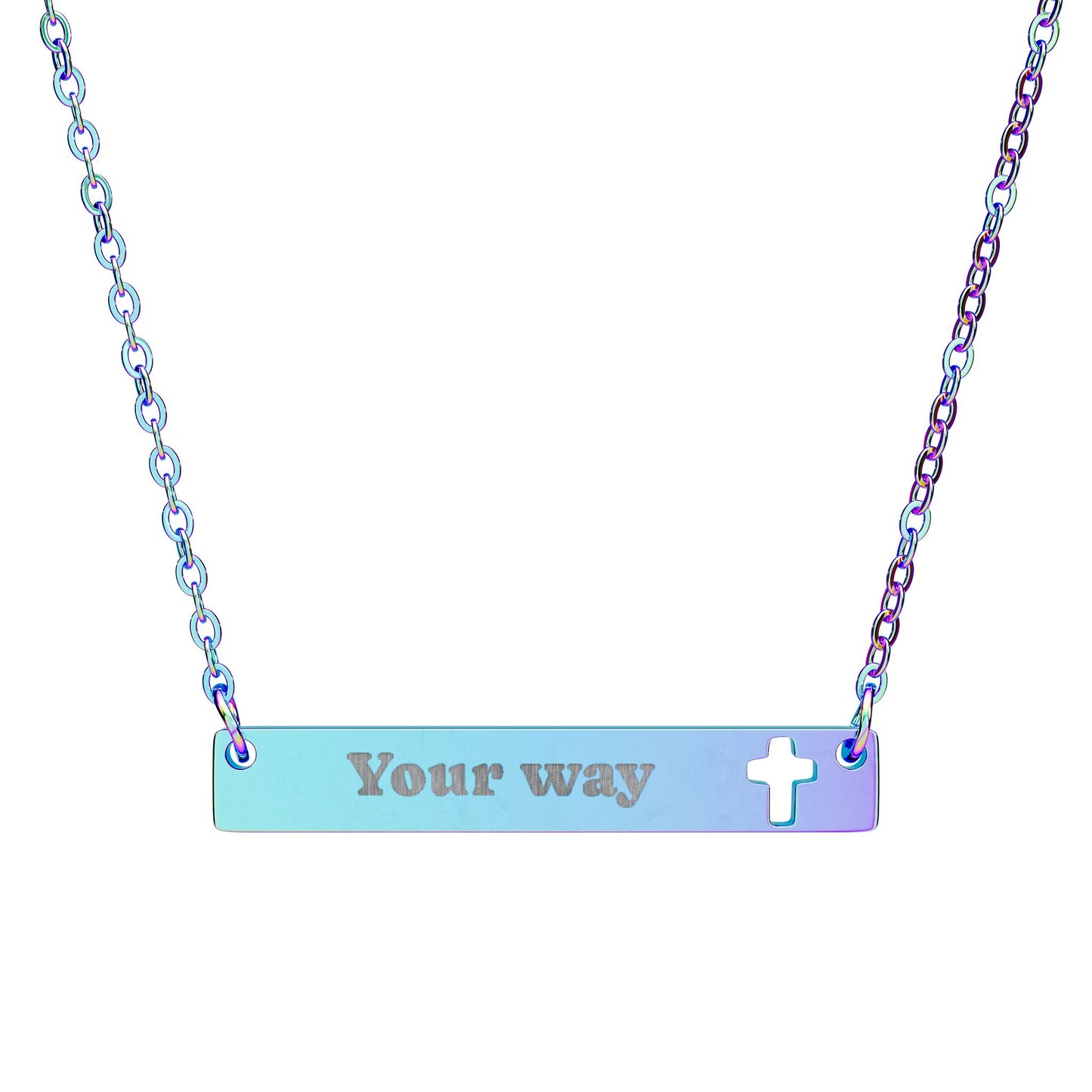 Engraved Cutout Cross Bar Necklace - Personalized 'Your Way' Pendant