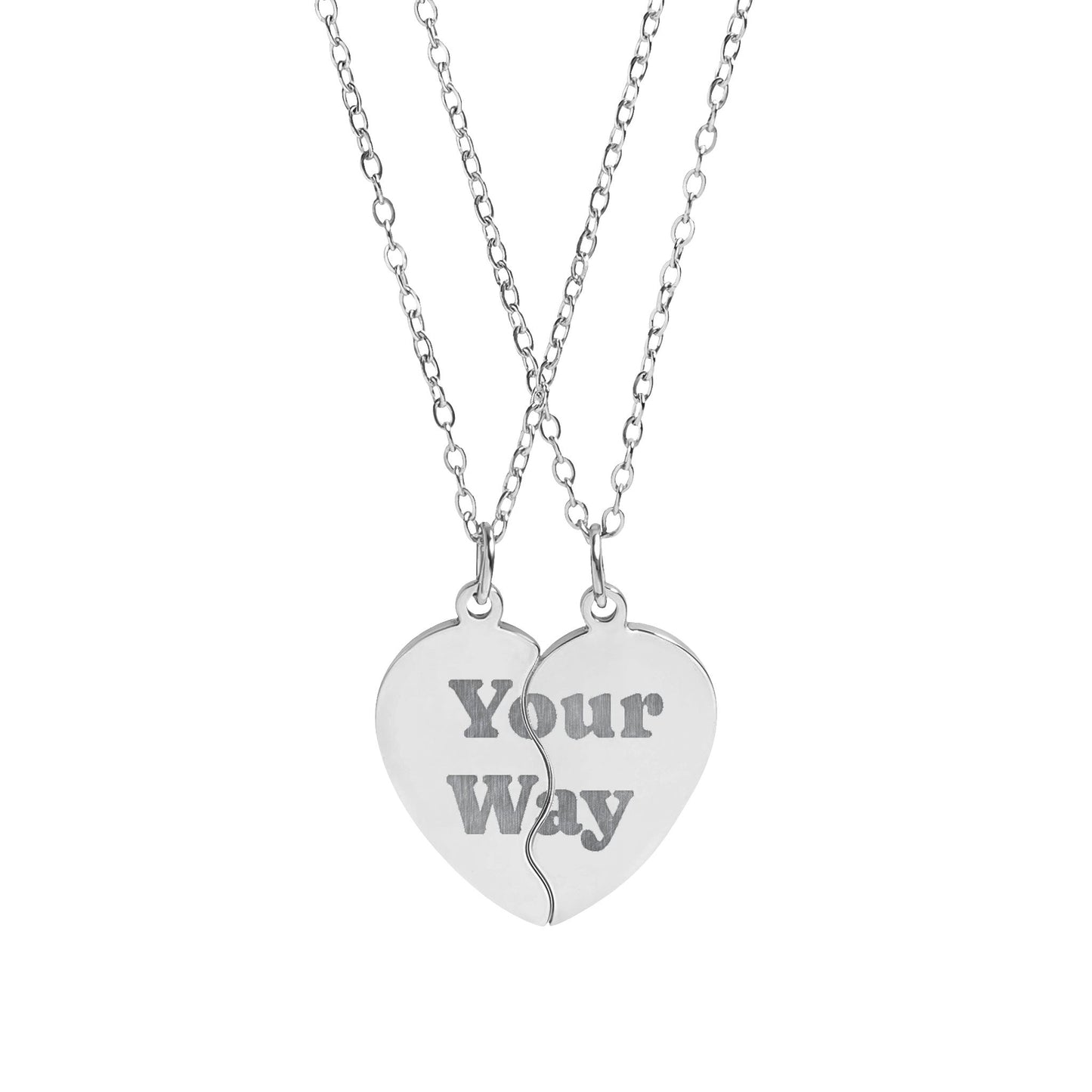 Engravable Broken Heart Necklace Set | Split Heart Best Friend Pendant (Your Way)