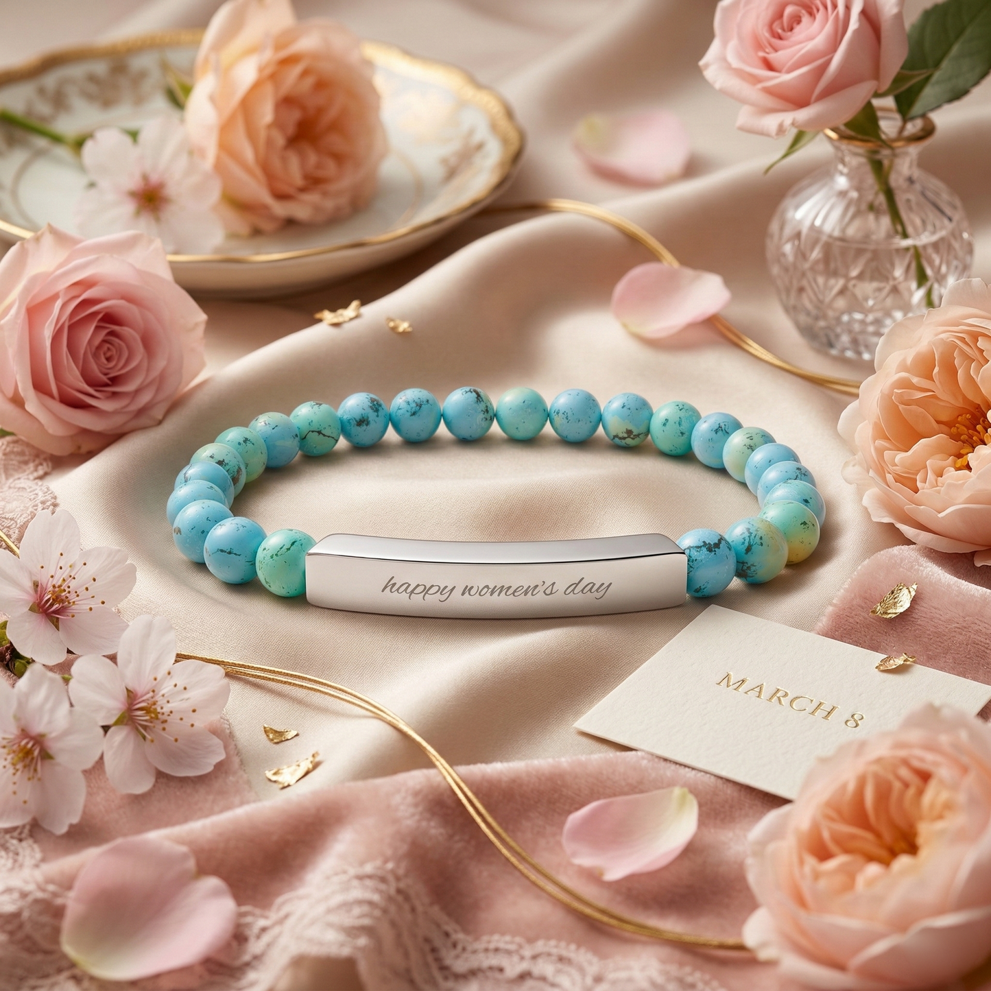 Engravable Natural Stone Bead Bracelet